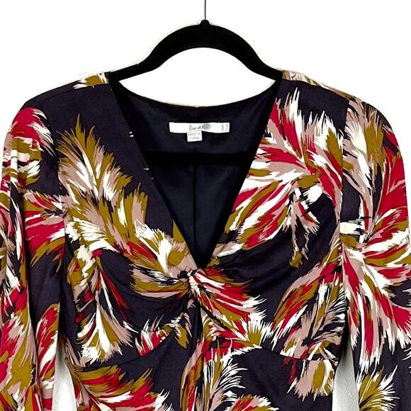 Boden Womens Jersey Dress Twist V Neck Knee Length Feather Floral Bohemian - Picture 4 of 9